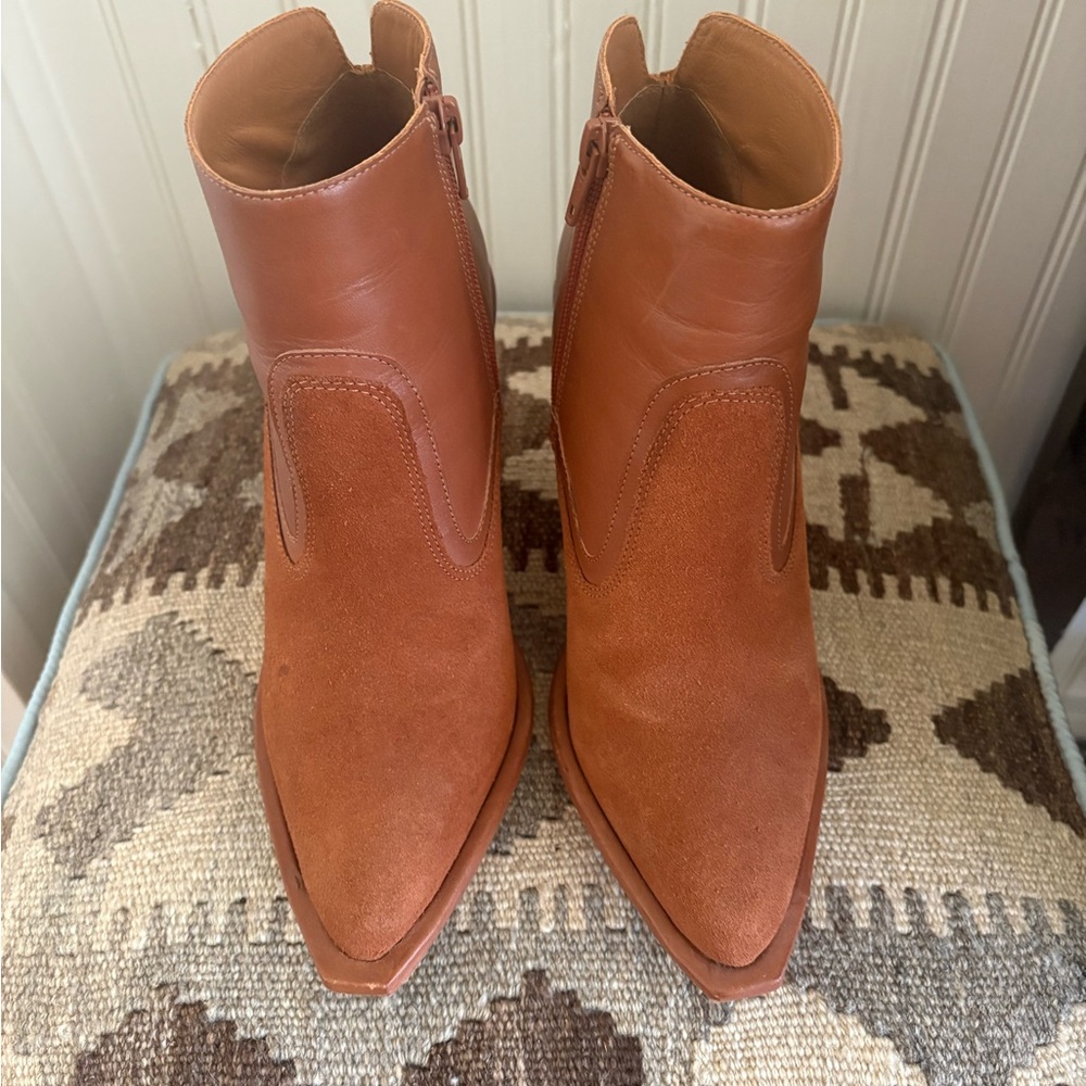 Joie zipper Suede & Leather Ankle Boots - Whiskey brown Size 6
